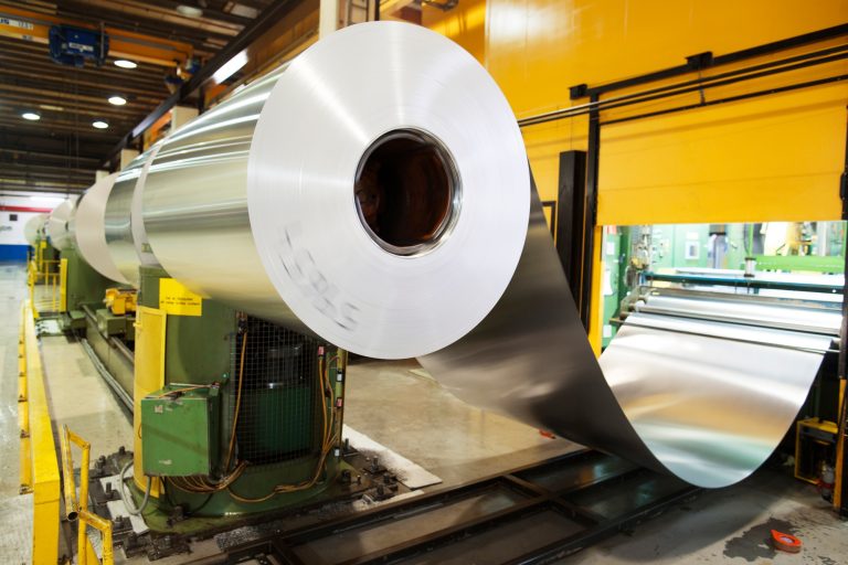 Aluminum metal rolled up in factory